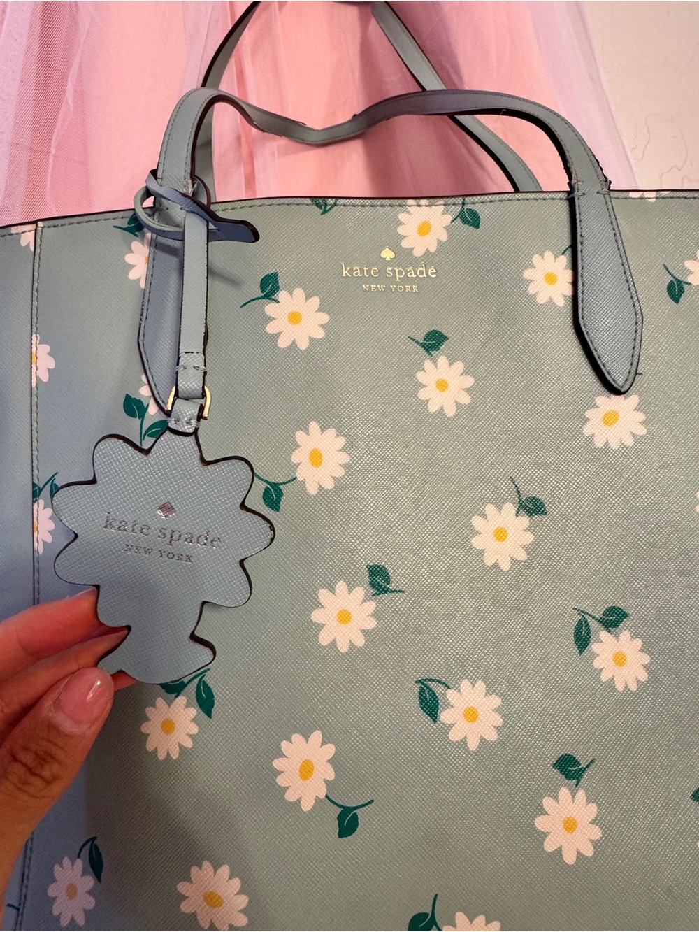 👜[🌼Excellent]Kate Spade Daisy Print Tote Bag Light Blue Floral Shoulder Purse - Picture 3 of 7